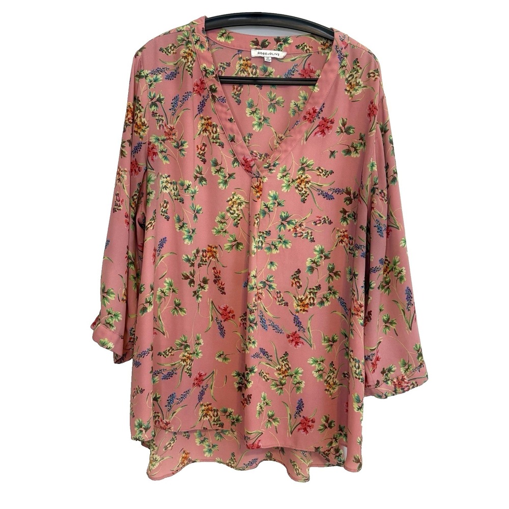 Rose & Olive Womens Floral Button Tunic Top 3X Feminine Dainty Flowy Lightweight